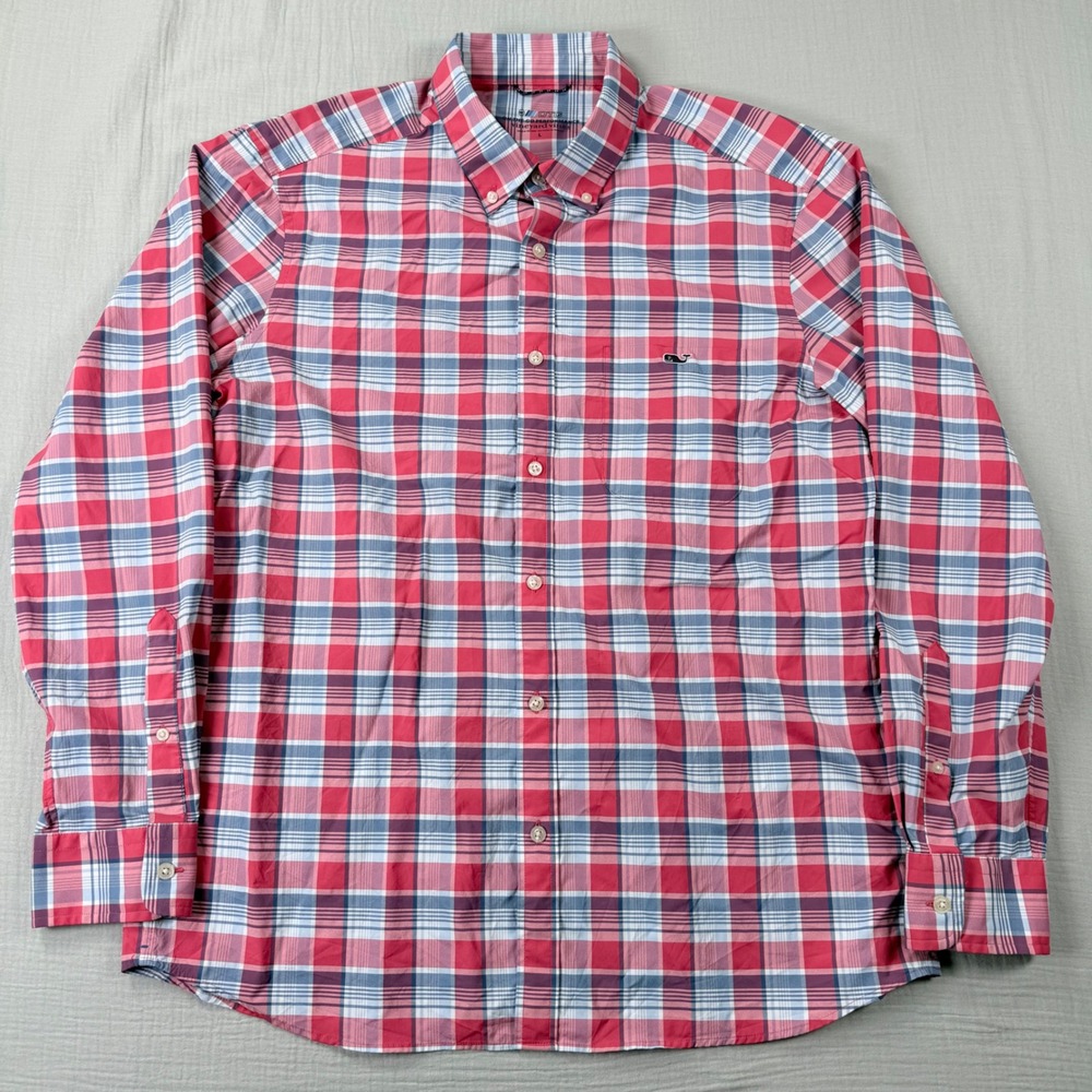 Vineyard Vines On-The-Go Performance Shirt Mens Large Red Plaid Button Down OTG - Picture 2 of 6